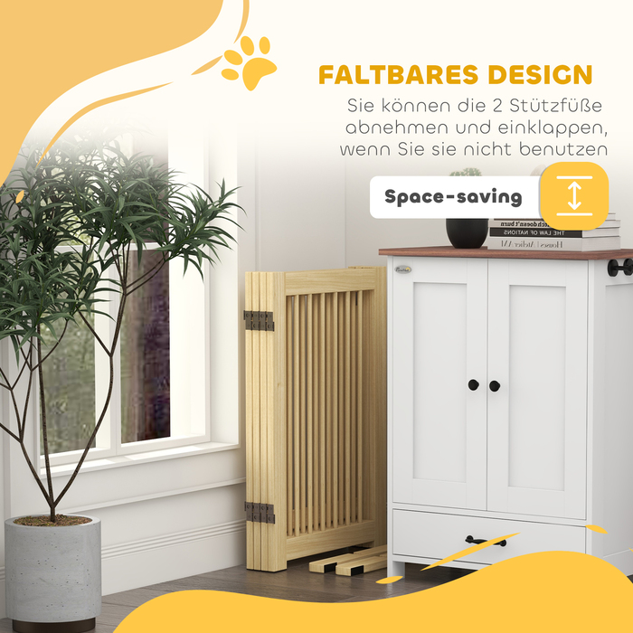 PawHut Barrier Dog Freestanding, 200 см, Ворота для собак Складні з дверима, Дерево, Натуральне Дерево