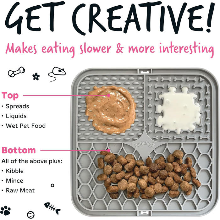 Килимок для годування собак та котів Bugalugs Licky Mats, 2 шт. (рожевий/блакитний), 100% харчовий BPA-free, зменшує стрес та тривогу