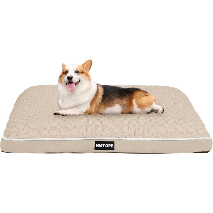 Ортопедичне ліжко для собак, матрац для собак з двошаровим дизайном, миється, знімний кошик для собак, 90 см для собак маленьких та середніх порід, бежевий колір, розмір 89 x 59 x 10 см