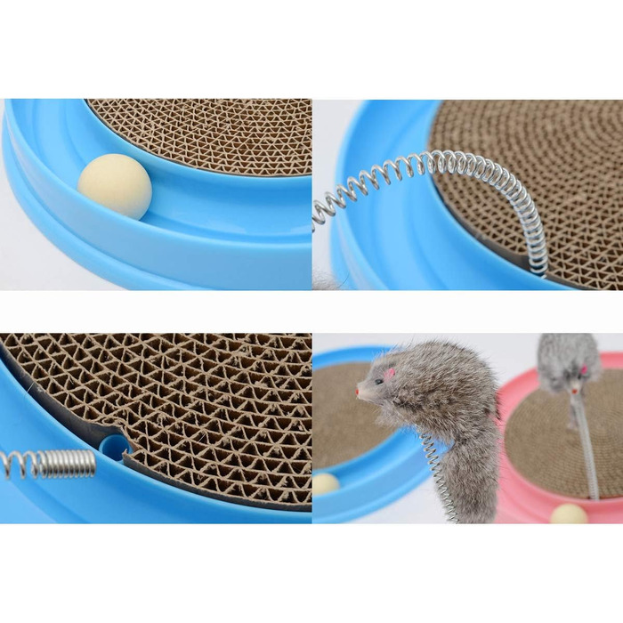 Кігтеточка для котів з м'ячиком та іграшковою мишкою - інтерактивна іграшка для кошенят, тренування та розваги. Ігровий мат для котів, синій.