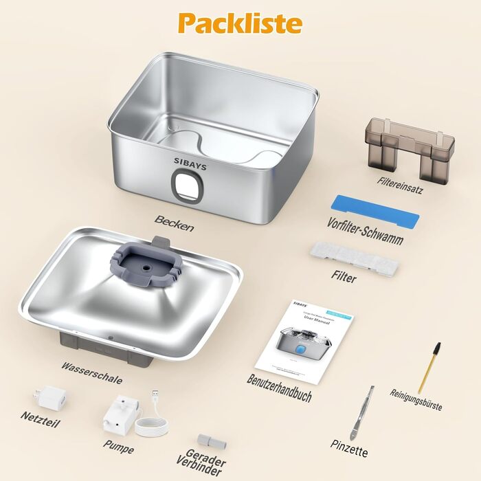 Фонтанчик для котів та собак 15L: великий, з нержавіючої сталі, з LED та вікном, для великих собак та кількох тварин