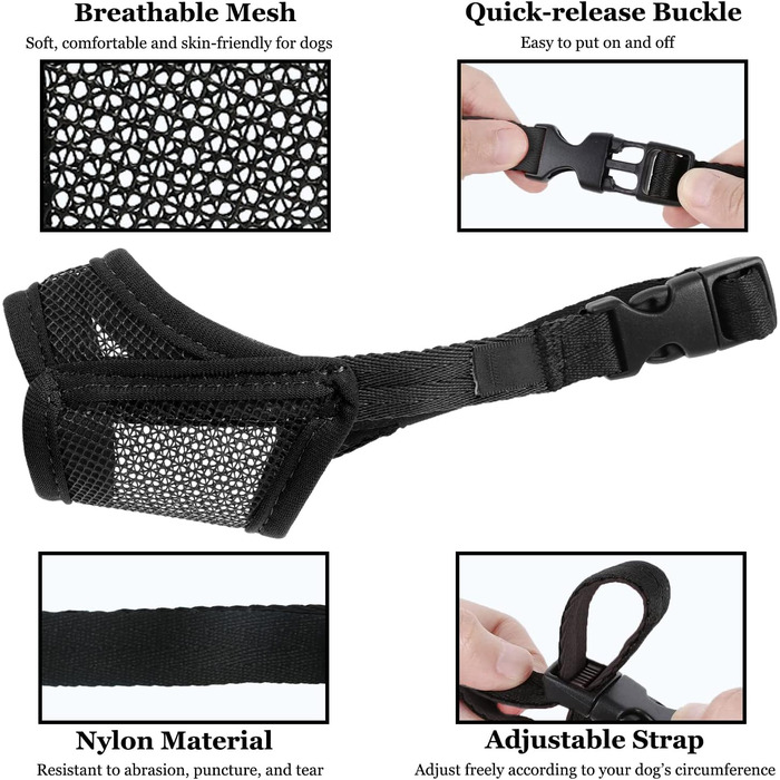 Нашийник-маска для собак LUCKYPAW, сітка, великі та середні породи, м'яка, запобігає укусам, пиття можливе, дихаюча, регульована, для цуценят (XXL, довжина морди 26,4 см)