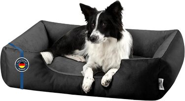 Ліжко для собак BedDog THE-ROCK чорного/сірого кольору, розмір L (80 x 65 x 18 см) - зручне ліжко-корзинка для середніх та маленьких собак, знімний чохол, що легко прати