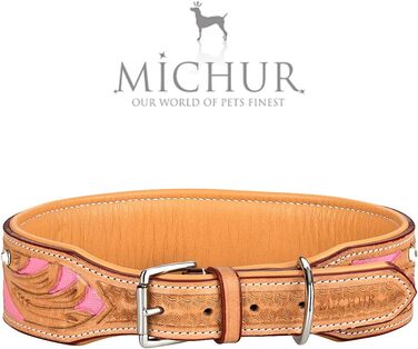 Нашийник для собак Pinklady Leder: шкіряний нашийник для собак, бежевий, карамельний, коричневий, рожевий, з декоративними елементами та стразами, обхват 35-43 см