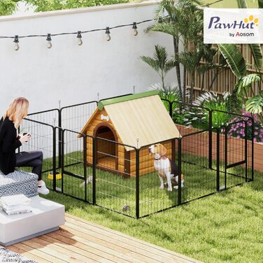 PawHut Вольєр для собак, сталевий вольєр з 12 панелей, модульний та складаний, переносний, 60H см з 2 дверима, загін для маленьких собак, для використання в приміщенні та на вулиці, чорний (12P 204 x 204 x 80 см)