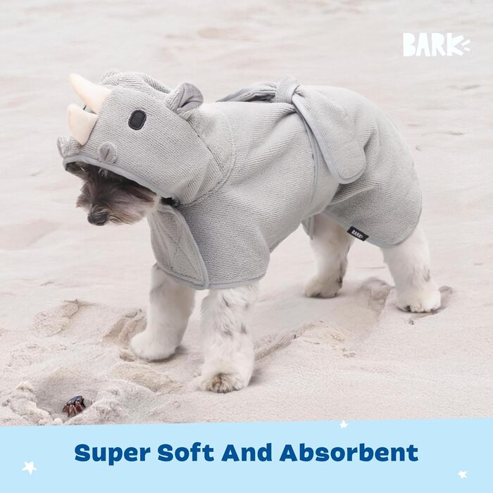 Рушник для собак BarkBox – халат для купання, швидко сохне, колір 'Носоріг', розмір S
