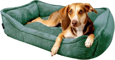 Ортопедичне ліжко для собак 4L Textil IRIS Premium-LINE, корзина для собак, м'яке ліжко з піною Memory Foam (80x60 см, L 60 x B 40 x H 15 см, зелений, знімний чохол)