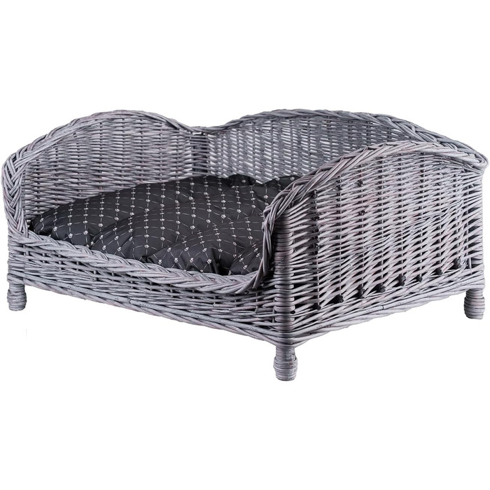 Корзина для тварин з лози: ліжко для собак та котів з м'яким подушком (64x42x35 см)