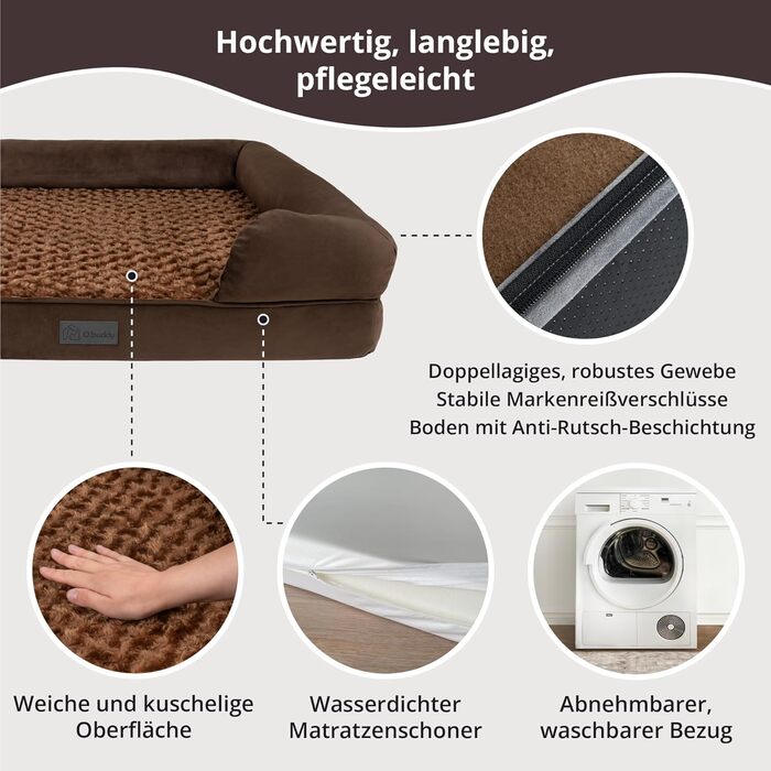 Ортопедичне собаче ліжко для великих собак, водонепроникне, знімний чохол, віскоеластична піна, 90x65x23 см, коричневе