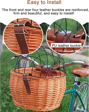 Кошик для тварин на велосипед, плетіння з лози, переноска для собак і котів, передній велосипедний кошик з сіткою, легкий знімний кошик для зберігання, ротанг, коричневий
