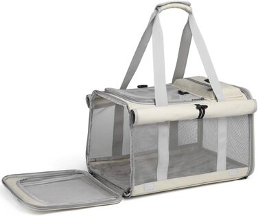 Велика переносна сумка для котів, собак, цуценят до 8 кг, з безпечними замками та регульованим плечовим ременем. Дихаюча, складана сумка-переноска для подорожей, до ветеринара, в авто та літак (Бежевий)