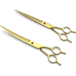 Набір професійних ножиць для собак 2 в 1: прямі та зігнуті. Ідеально для собак, котів та інших тварин. Золотий колір
