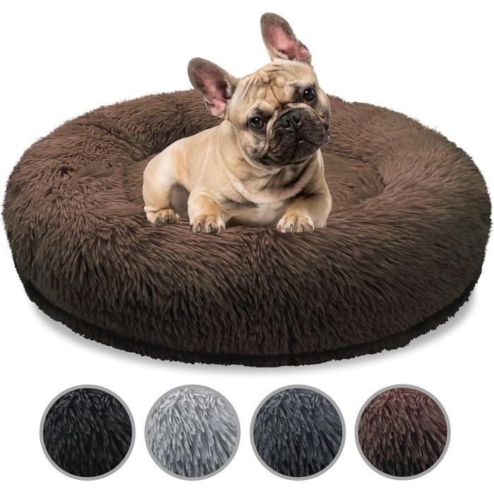 Ортопедичне ліжко для собак середніх порід, 70 см. Квадратне, з ефектом пам'яті, м'яке, з штучним хутром. Колір: Кофе.