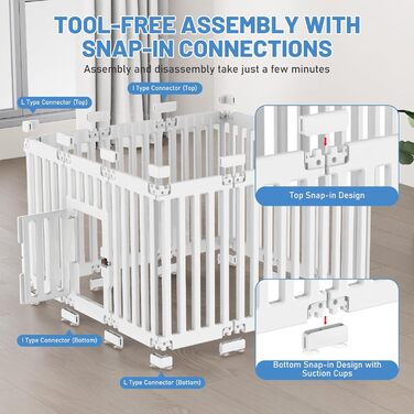 Клітка для цуценят FASRIOU Indoor 65 см, пластикове огородження для собак з антиковзкими присосками, вольєр для маленьких собак, 18 панелей (168 x 135 x 65 см), з окремими секціями