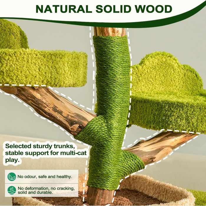 Дерев'яний кігтеточка для великих котів Kratzaum Groß 190CM XXL - багатоярусна конструкція з сизалю, платформи, будиночок, ігровий комплекс