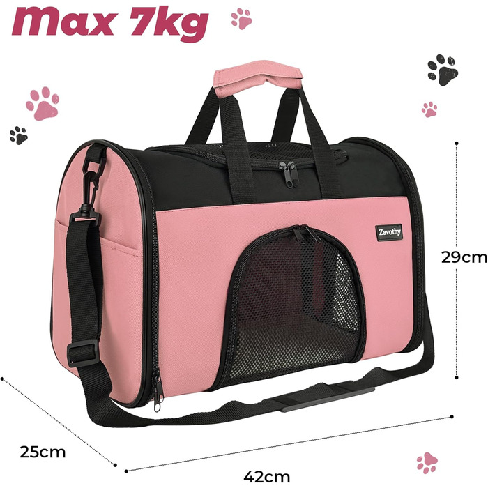 Транспортна сумка для котів та собак, дихаюча та складна, переноска для котів з регульованим плечовим ременем, знімна плюшева підстилка (рожева, S)