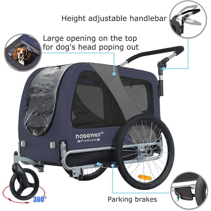 DOGGYHUT® Преміум великий велосипедний причіп для собак 2 в 1 / візок-бігун для собак / причіп для собак великий, 270 літрів, для собак середніх та великих порід до 35 кг, зелений/чорний (синій/чорний)
