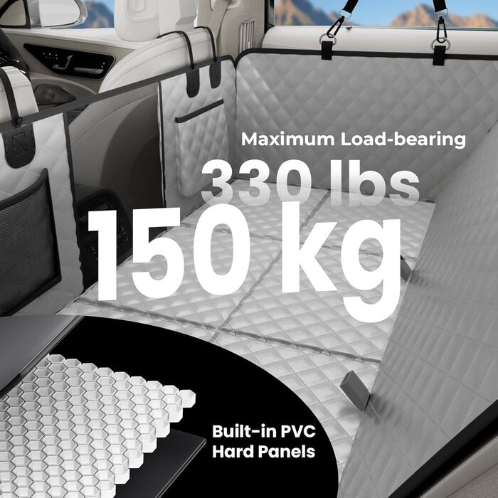 Плед для собак у машину Pecute з жорсткою основою, 133*62 см, сірий. Захист сидіння, антиковзаюча поверхня, до 150 кг. 3-в-1: збільшення сидіння, чохол, сітка для собак. Водонепроникний, антицарапин, текстура софи.