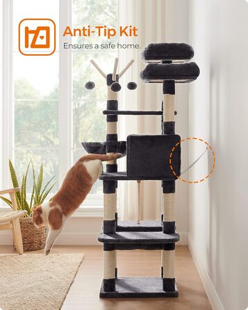 Дряпак для котів XXL, котячий будинок 164 см, димчасто-сірий, PCT087G01
