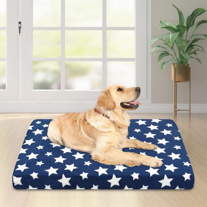 Лежанка для собак EMPSIGN, м'яка подушка для песиків, підходить для клітки, водовідштовхувальна, знімний та пральний чохол, розмір XL (107x71x6.6 см), колір блакитний