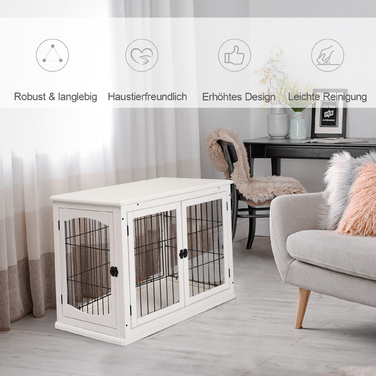 PawHut Dog House Transport Box Маленька клітка для домашніх тварин 81 x 58.5 x 66 см з МДФ та металу білого кольору, ідеально підходить для домашніх тварин