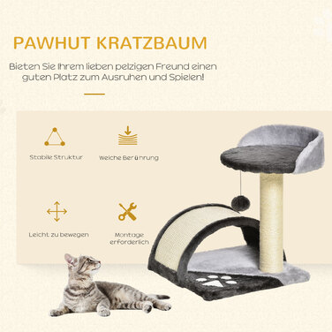 Кігтеточка PawHut для кішок плюшевий дизайн з ігровими м'ячиками маленькі 35,5х37х46 см сизалеві мотузкові стрижні сірі дешеві