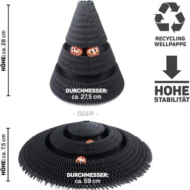 Котячий будиночок з картонної гофротари Treetop від CanadianCat - ігровий комплекс з кульками, чорний, 27,5 x 28 x 28 см