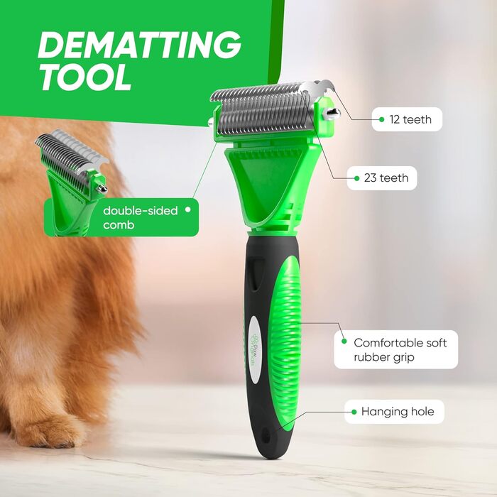 Гребінець для собак від вичісування - догляд за шерстю, випадання шерсті та вичісування. Двобічний гребінець з лезами - видаляє пух, ковтуни та заплутане волосся. Підходить для собак та котів