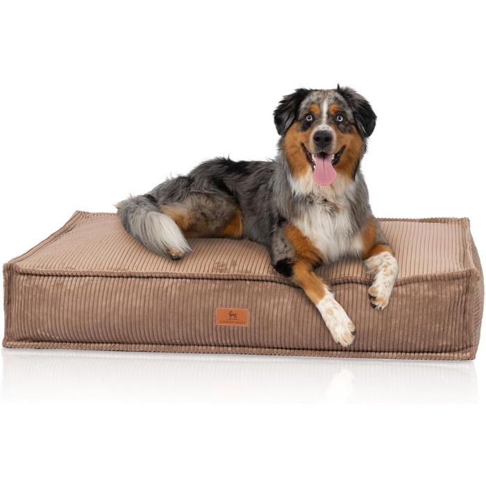 М'яке собаче ліжко Knuffelwuff Lesedi з корду, 135x90 см, знімний чохол, коричневе - для собак великих, середніх та маленьких порід