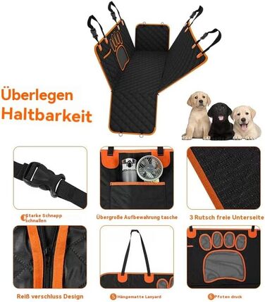 Захист для автосидіння для собак GlobalTrend – водовідштовхувальний, нековзний, 4-в-1 з боковими захистами, захистом від подряпин та кишенями – для собак будь-якого розміру