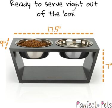 Підставка для корму для собак Pawfect Pets, 17.8 см, для середніх собак, 4 миски з нержавіючої сталі (чорна)