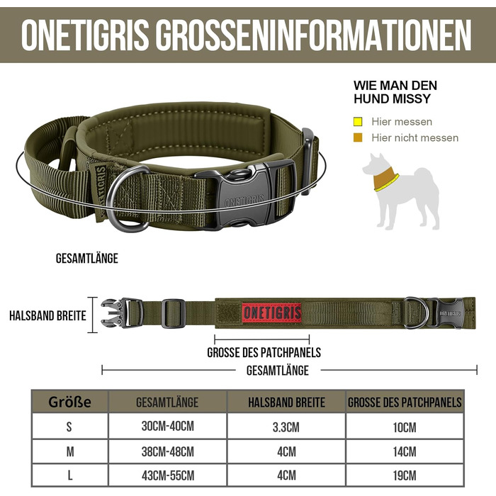 Нашийник для собак OneTigri з металевою застібкою (S, Ranger Green)