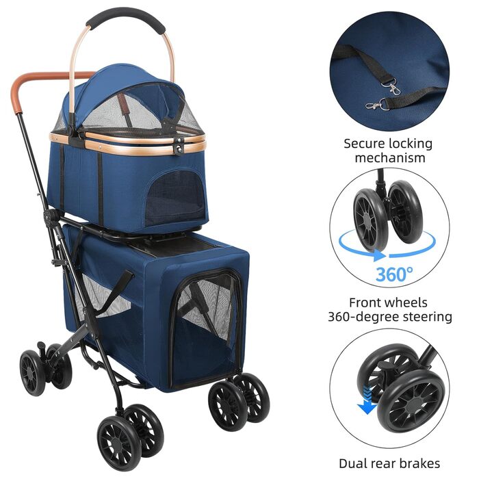 Візок для тварин, бугі для собак та котів, складний, блакитний. Матеріал: дихаюче сіткоподібне полотно + водовідштовхувальне оксфордське полотно 300D. Макс. вага: 20 кг.