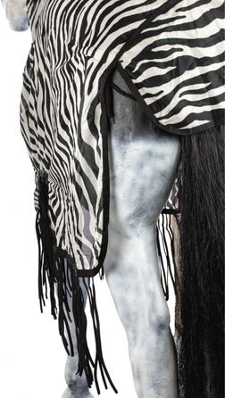 Деки для коней Marengos Zebra з бахромою, 155 см: захист від комах, з вирізом для сідла та начолею, чорно-білий колір, зовнішня деки для коней
