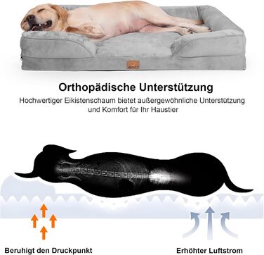 Ортопедичний лежак для собак великих порід, ергономічний диван з піною у формі яйця, водовідштовхуючий та неслизький лежак для собак 89x63 см, світло-сірий (Світло-сірий, Д 106 x Ш 81 x В 17 см)