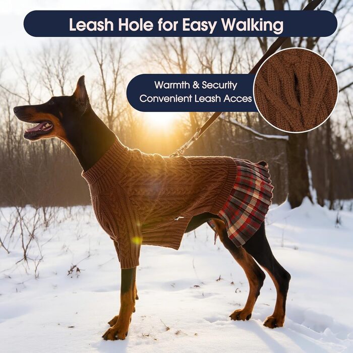 Теплий зимовий пуловер для собак великих порід IECOii, червоний, XXXL. З отвором для повідка, класичний в'язаний з хрестиком, еластичний та зручний.