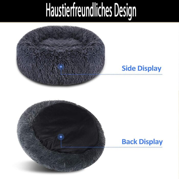 Ортопедична лежанка для собак XL: м'яка, кучерява, з пам'яті ефекту, овальна, для великих, середніх собак. Лежанка-софа Donut, темна сіра.