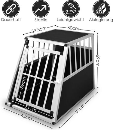 Алюмінієва переносна коробка для собак Defacto (XL) 91x65x69 см, срібна