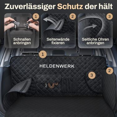Захист для багажника авто від бруду та подряпин для собак HELDENWERK, чорний, преміум-якість, стежканий, з захистом бокових панелей та краю багажника, водовідштовхувальний, універсальний