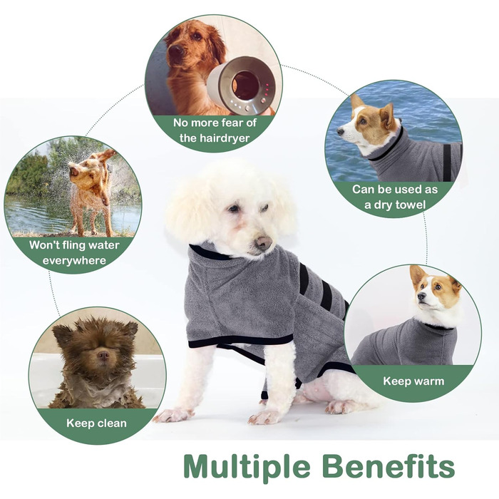 Рушник для собак з мікрофібри, для лап – швидковисихаючий рушник для собак, рушник для миття собак, рушник для домашніх тварин з магнітною стрічкою, для дому (L, сірий)