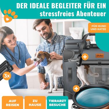 Транспортна переноска для собак та котів S 50x34x36 см | Складана переноска для тварин з мискою та плечовим ременем | для котів та собак, колір антрацит