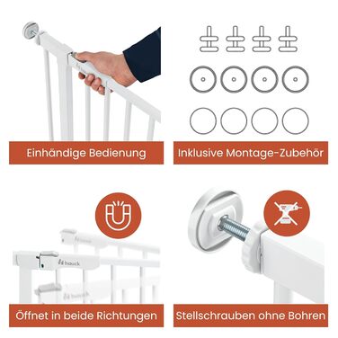 Захист для воріт Hauck Clear Step Autoclose 2, білий - самозакривне ворота для дітей та собак, ширина 75-80 см, висота 77 см, без свердління