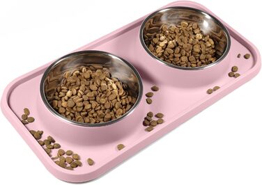 Миски для котів L.D.Dog: неслизькі, з нержавіючої сталі, з силіконовим килимком (рожеві)