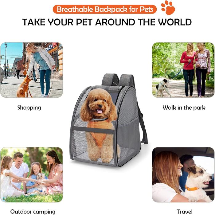 Рюкзак-переноска для котів і малих собак ALLSOPETS, з внутрішнім повідком і килимком, синій