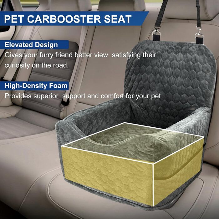 Автокрісло для собак маленьких та середніх порід до 15,9 кг з пам'яті ефекту, з товстим подушкою, знімний, пральний, з кишенями для зберігання, 2 ремені безпеки