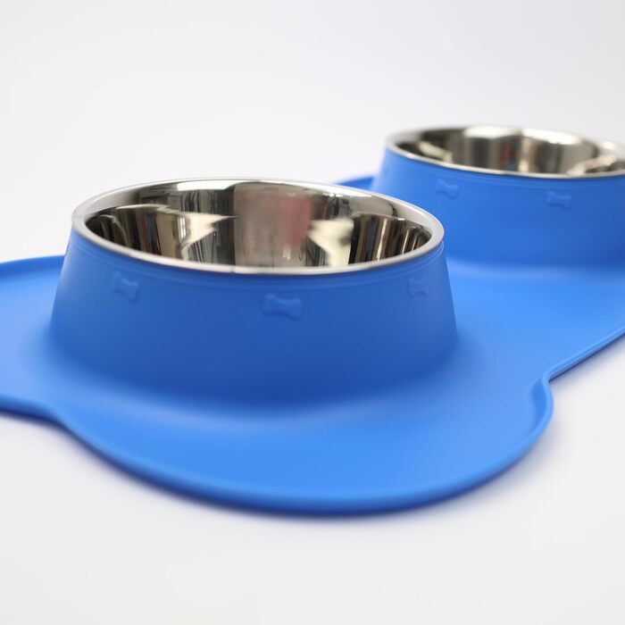 Набір мисок для тварин DIVCHI: миска для їжі та води, силіконовий піднос, для котів, цуценят, маленьких собак (блакитний, зелений)