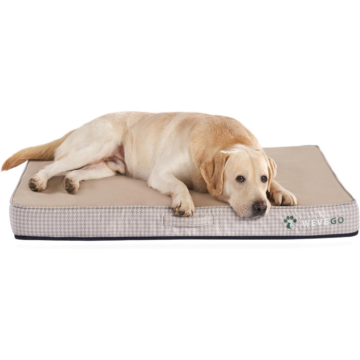 Велике ортопедичне ліжко для собак з гелевою піною та фетровою тканиною, знімний чохол та водонепроникний вкладиш (89 x 56 x 9 см, Бежевий)