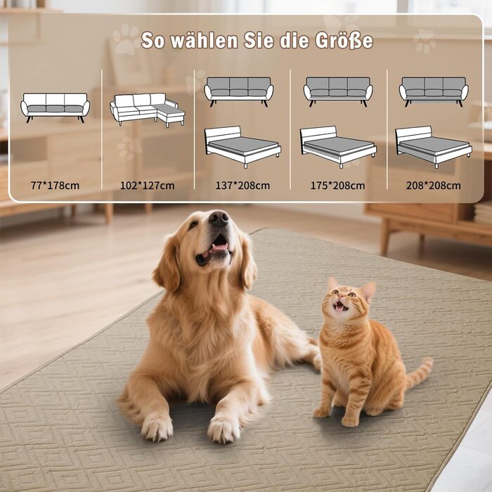 Водонепроникний килимок для собак Gyuro, двосторонній, міцний, для дивану та ліжка, миючий, для собак та котів (Темно-хакі + Хакі, 208*208 см)