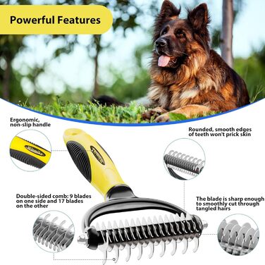 Двостороння щітка для грумінгу тварин 2-в-1: щітка для вичісування шерсті та гребінець для собак та котів (жовта)