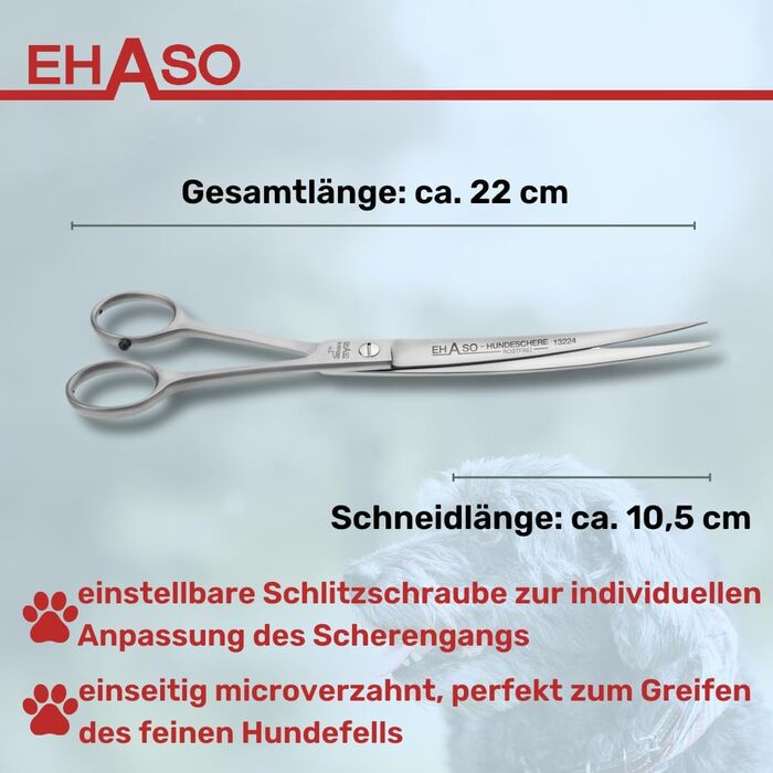 Ножиці для собак EHASO, вигнуті, нержавіючі, 22 см, матові